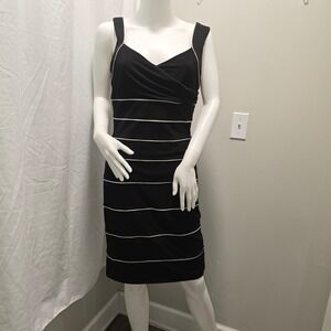 White House Black Market Black‎ & White Stripe Sleeveless Sheath Dress Size 10